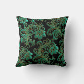 Coussin carré Jade Green Brocade Black Damask (Verso)