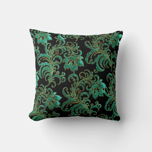 Coussin carré Jade Green Brocade Black Damask (Recto)