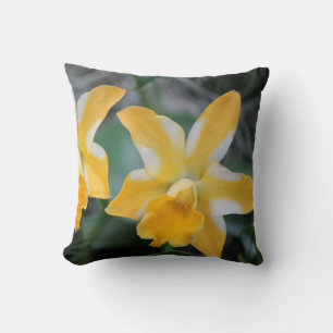Coussin carré jeté Orchidée jaune et blanche