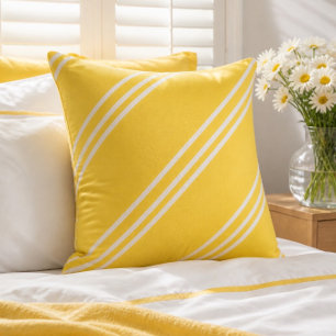 Coussin carré jeté rayé jaune et blanc