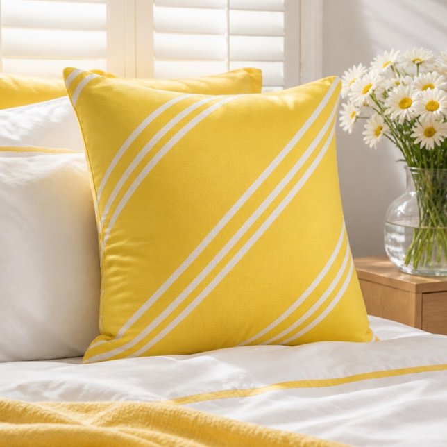 Coussin carré jeté rayé jaune et blanc (Créateur téléchargé)