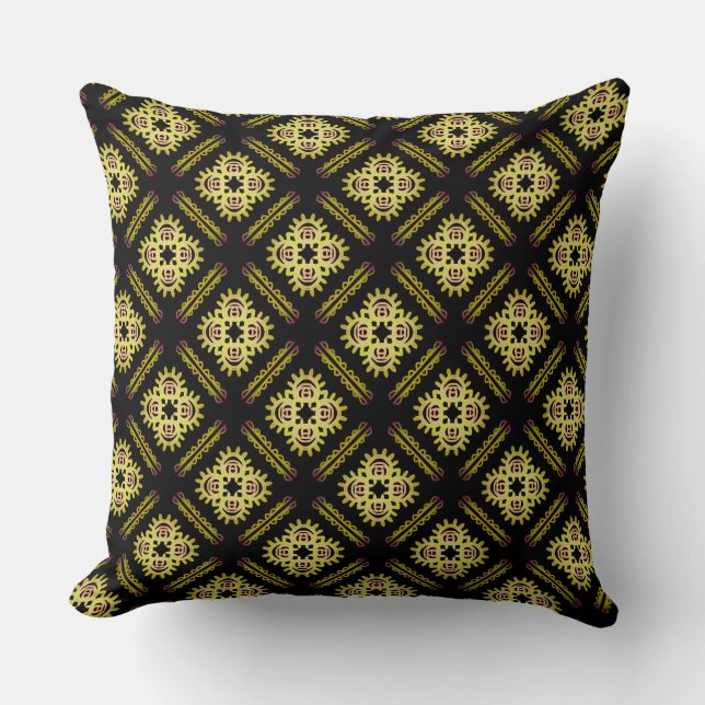 Coussin carré Jimette Design jaune sur noir. (Recto)