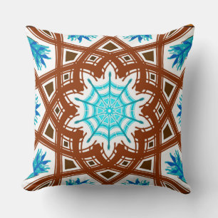 Coussin carré Jimette Design turquoise brun blanc