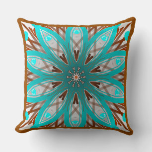 Coussin carré Jimette Design turquoise brun blanc