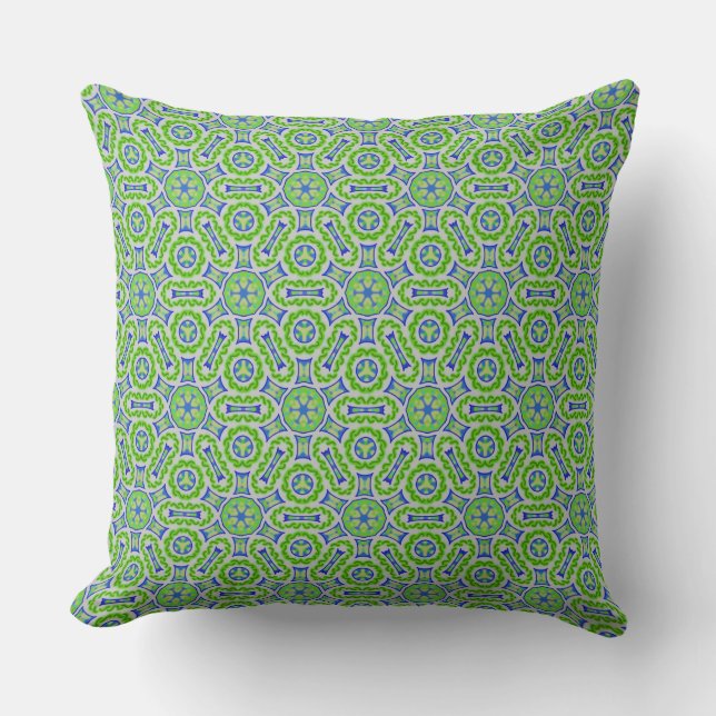 Coussin carré Jimette Design turquoise et vert (Recto)