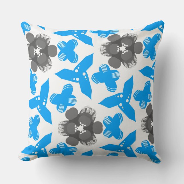 Coussin carré Jimette Design turquoise gris blanc (Recto)