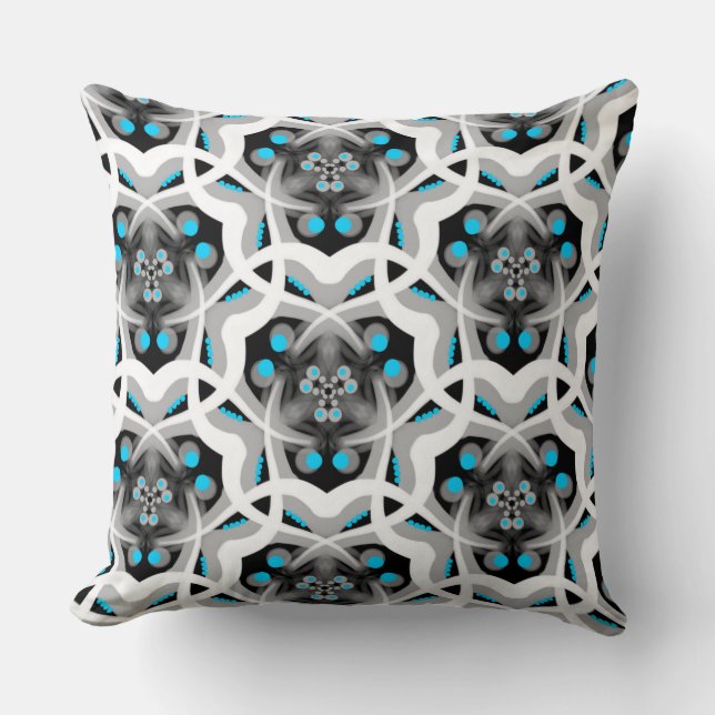 Coussin carré Jimette Design turquoise gris blanc (Recto)