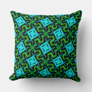 Coussin carré Jimette Design vert bleu sur noir.