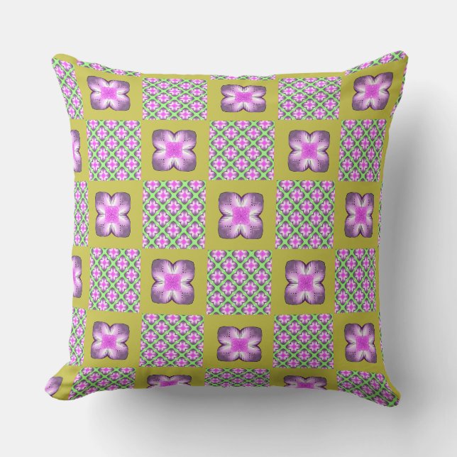 Coussin Carré Lavande sur Moutarde Clair (Recto)