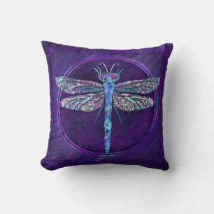 Coussin carré libellule aux tons de bijoux rêveurs