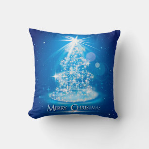 Coussin Carré magique de l'Arbre de Noël bleu étincelant