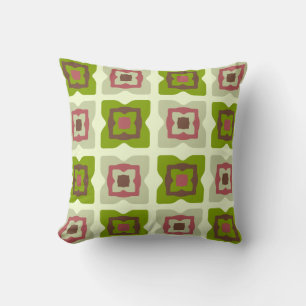 Coussin Carré moderne du milieu du siècle Vert Motif