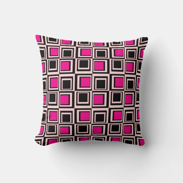 Coussin Carré moderne, rose clair, rose chaud et noir (Recto)