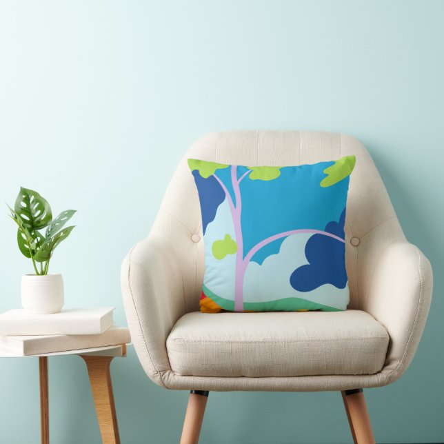 Coussin carré paysage forestier abstrait moderne (Chaise)