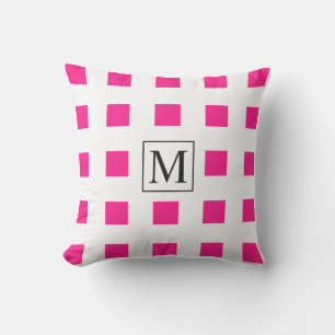 Coussin Carré rose blanc Motif géométrique Monogramme