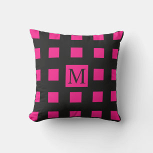 Coussin Carré rose Motif géométrique Monogramme noir