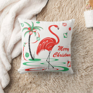 Coussin Carré rouge de Joyeux Noël de Flamant rose de No
