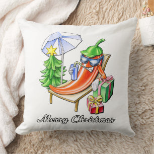 Coussin Carré White Chili Joyeux dessin de Noël
