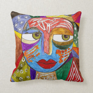 Coussin Carreau abstrait et coloré de visage