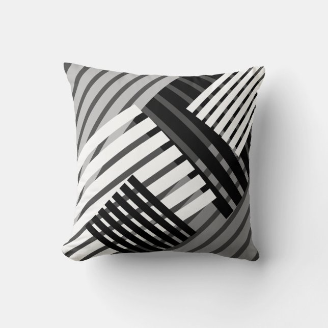 Coussin Carreau abstrait noir et blanc de rayure (Recto)