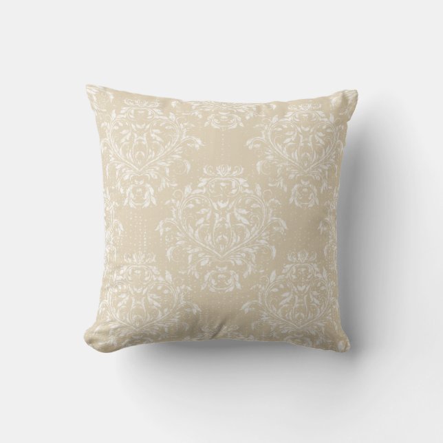Coussin Carreau affligé de damassé/jacquard - Tan (Recto)