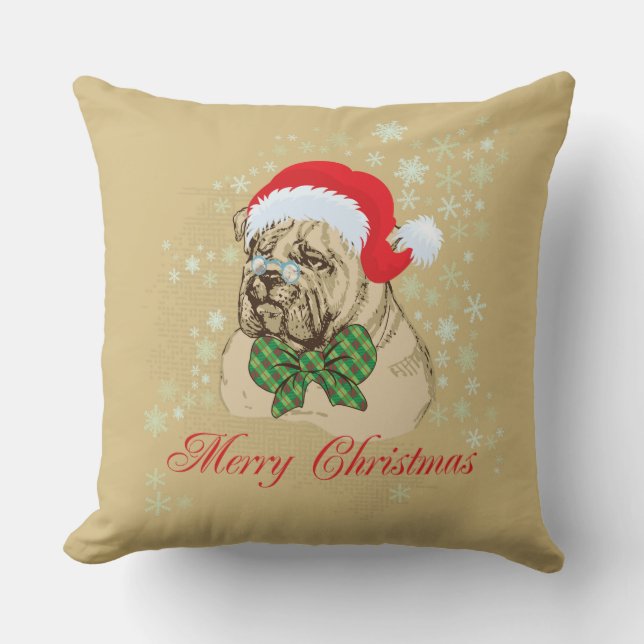 Coussin Carreau anglais vintage de Noël de bouledogue (Recto)