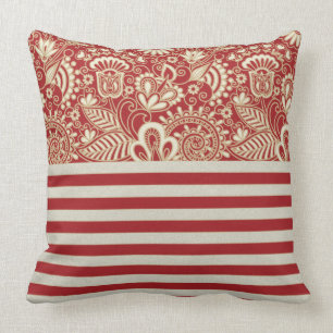 Coussin carreau beige de motif de bandes de terre cuite