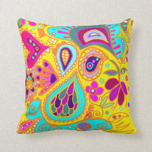 Coussin Carreau bilatéral jaune et ROUGE de Paisley fou