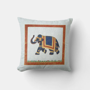 Coussin Carreau blanc bleu indien 20" d'éléphant x 20"
