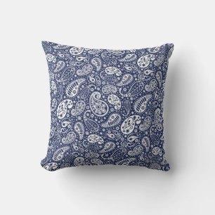 Coussin "Carreau blanc de Paisley de bleu marine "