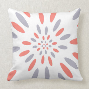 Coussin Carreau blanc, gris et saumoné de couleur