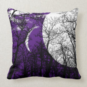 Coussin Carreau blanc noir pourpre d'arbre abstrait de