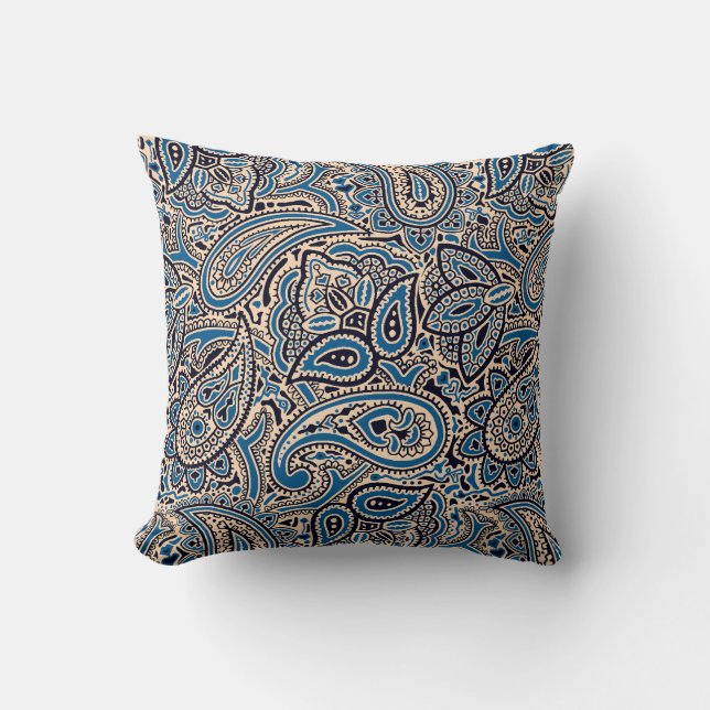 Coussin Carreau bleu et bronzage de Paisley (Recto)