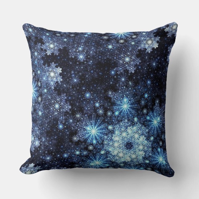 Coussin Carreau bleu hivernal de motif de flocon de neige (Recto)