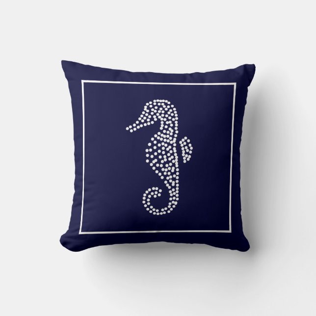 Coussin Carreau bleu nautique de décor de maison (Recto)