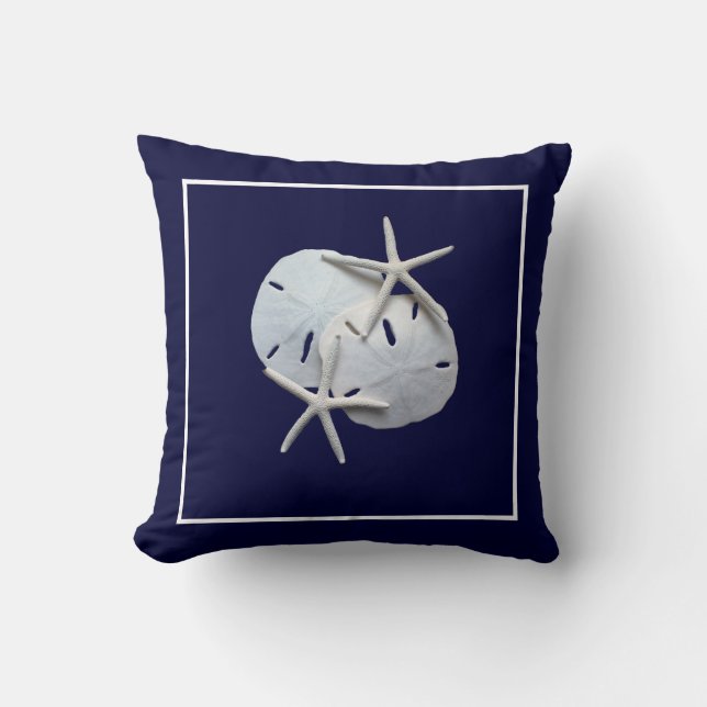 Coussin Carreau bleu nautique du dollar de sable d'étoiles (Recto)