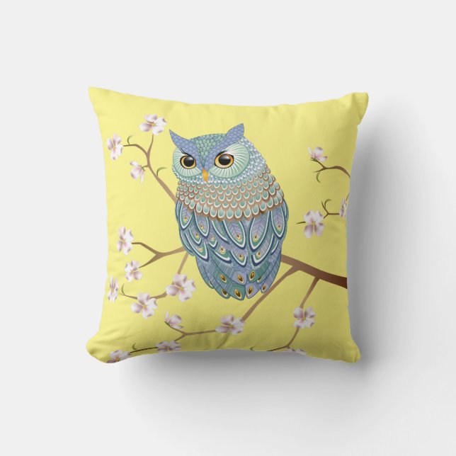Coussin Carreau bleu vert élégant de hibou (Recto)