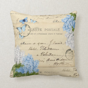 Coussin Carreau bleu vintage de carte postale de Paris