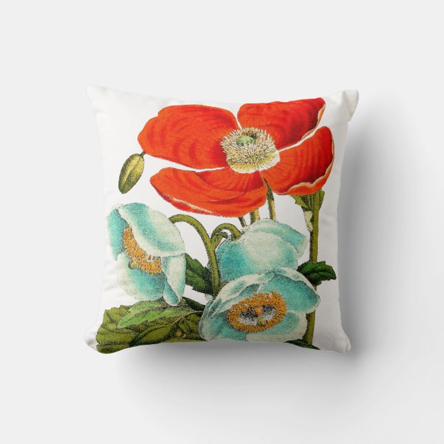 Coussin Carreau botanique floral de pavots de fleurs (Recto)