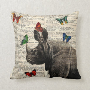 Coussin Carreau changé de papillons de rhinocéros d'art
