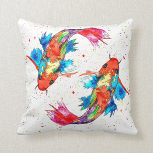 Coussin Carreau coloré de poissons de Koi