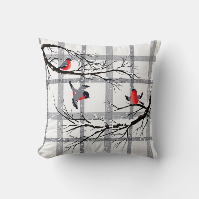 Coussin Carreau confortable d'oiseaux d'hiver de cottage (Recto)