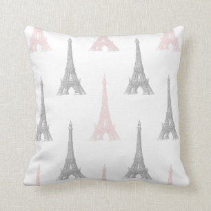 Coussin Carreau de blanc gris de rose de Tour Eiffel de