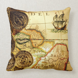Coussin Carreau de carte de trésor d'or de pirates