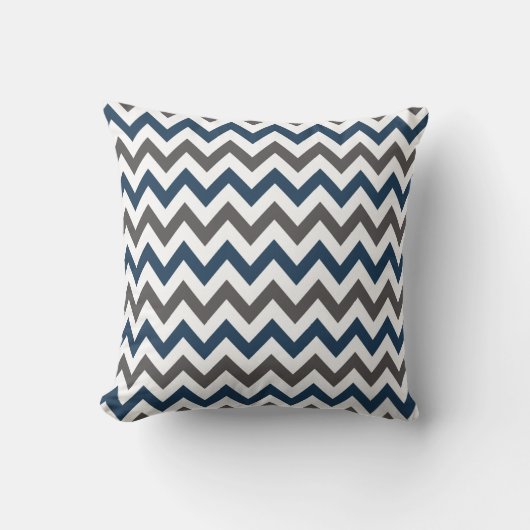 Coussin Carreau de Chevron de bleu marine et de gris (Recto)