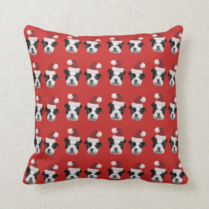 Coussin Carreau de chien de Boston Terrier de Noël