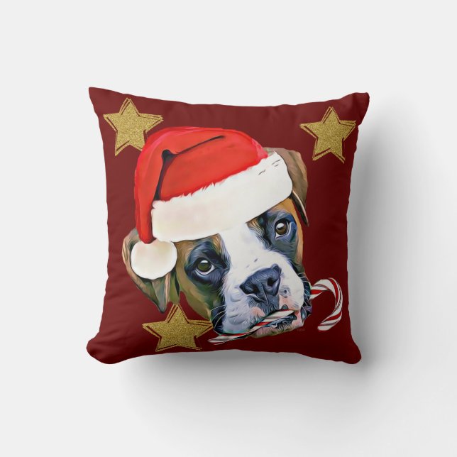 Coussin Carreau de chien de boxeur de Noël (Recto)
