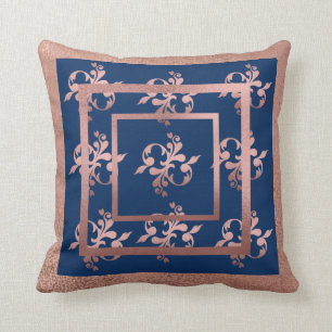 Coussin Carreau de damassé de marine et d'en cuivre