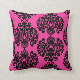 Coussin Carreau de damassé de roses indien et de noir