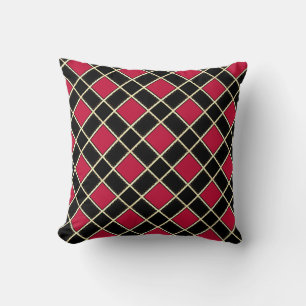 Coussin Carreau de diamant noir et rouge élégant